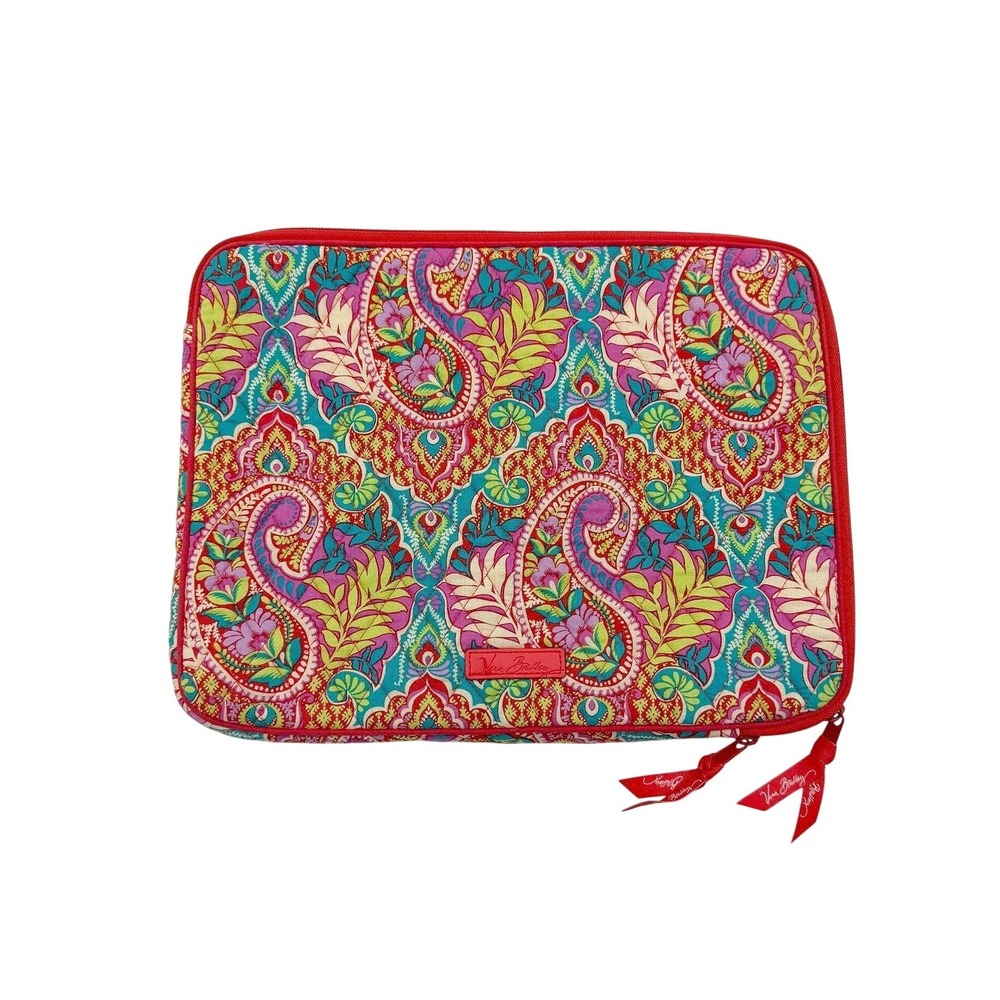 Vera Bradley Quilted Laptop Tablet Sleeve Case Paisley Floral Red Pink 14x10 Zip
